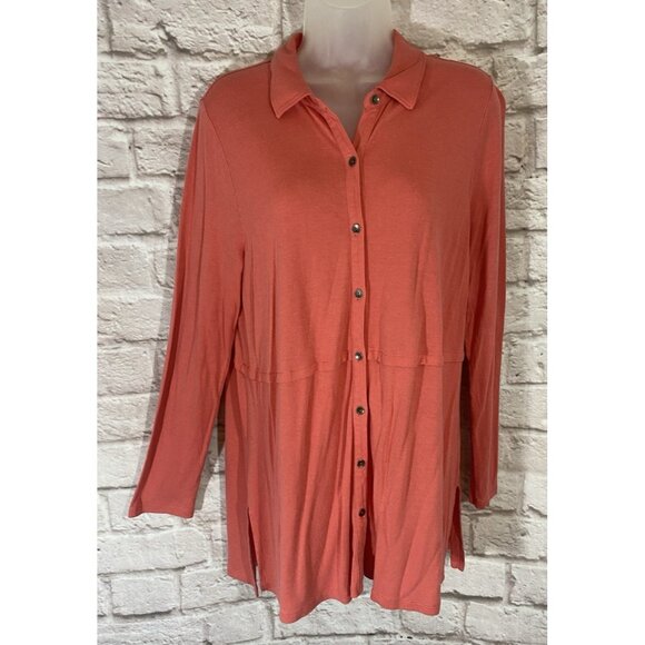 J Jill Tunic Top Womens Medium Pink Button Up Cardigan Button Front Lightweight - Picture 1 of 8
